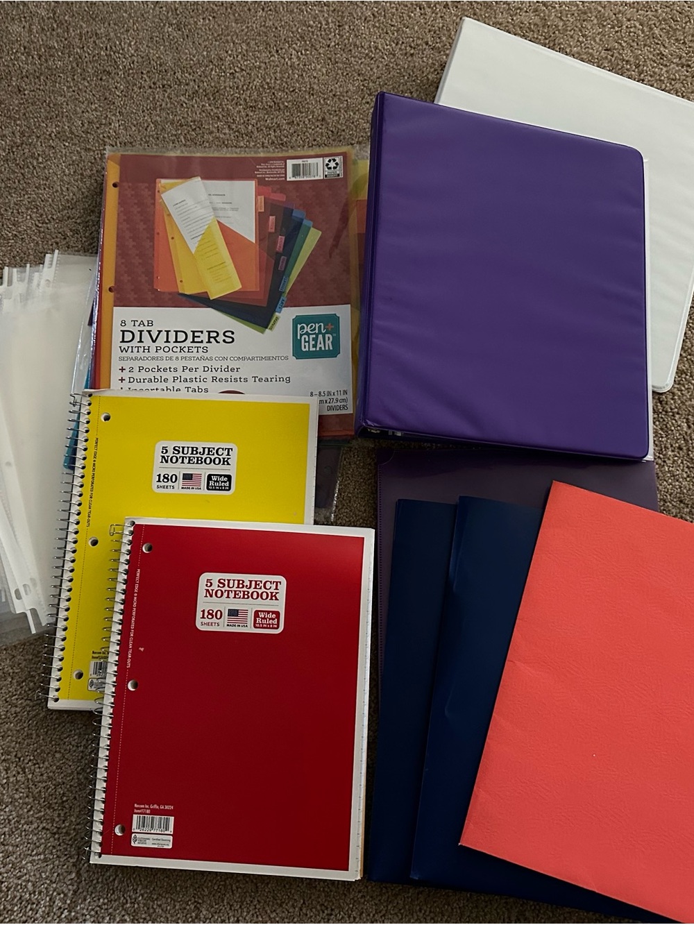 Assorted School Notebooks & Binders - Dividers & Paper protectors
